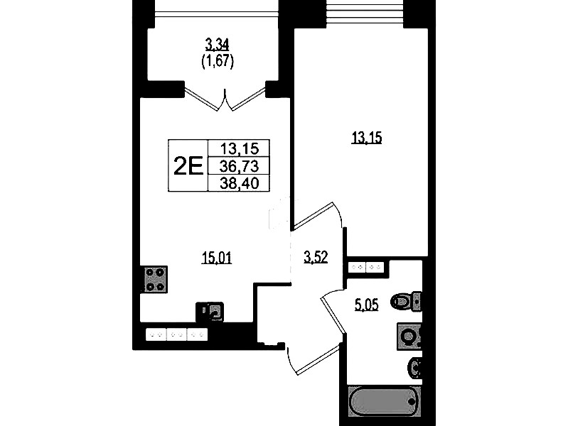 1-комнатная квартира 38.4 м², 4/4 эт., ЖК «Ranta Residence»